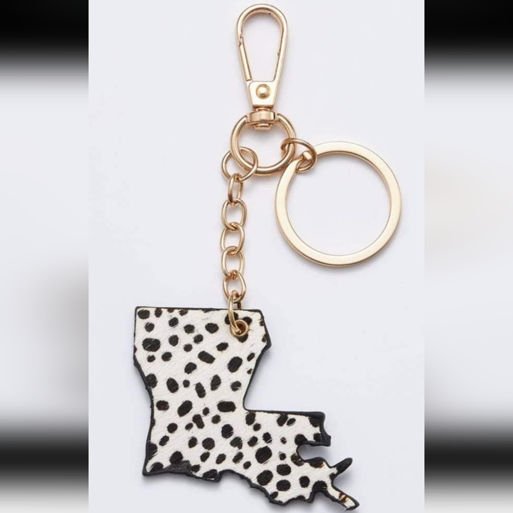 NWT Black and White Leopard Louisiana Keychain
